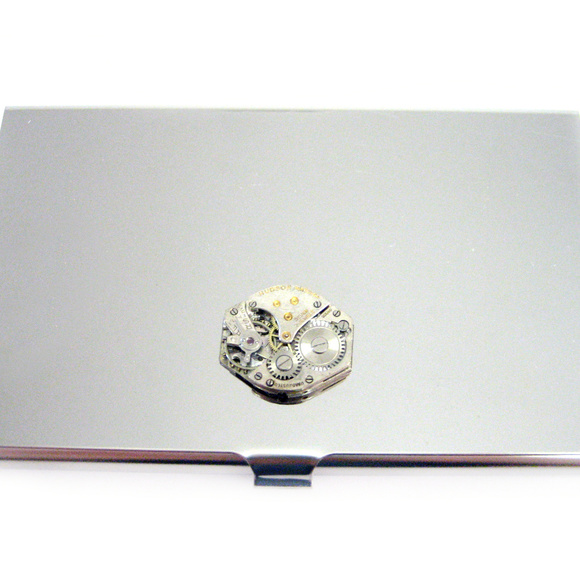 Steampunk Watch Gear Business Card Holder with Black  Steampunk Watch Gear Business Card Holder